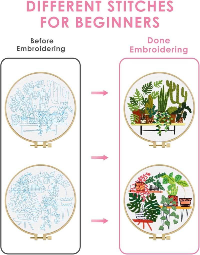 TINDTOP Embroidery Kit for Adult, Owl Embroidery Kit for Beginners Include Embroidery Cloth Hoops Threads for Craft Lover Hand Stitch with Embroidery Skill Techniques (Cactus) - Image 3